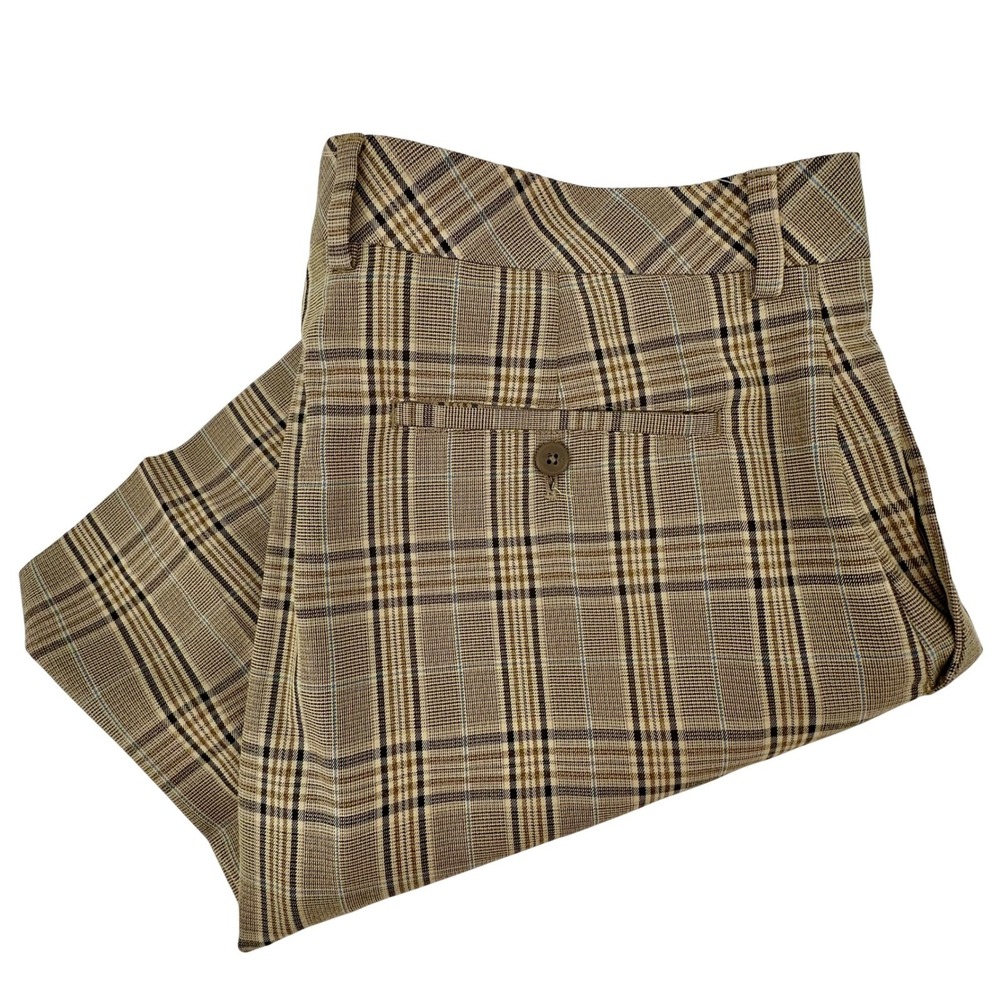 Alan Flusser Golf Mens Tan Brown Plaid Glen Flat Front Shorts Size 39 Waist